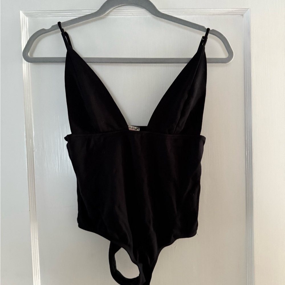 Free people Black V-Neck Bodysuit